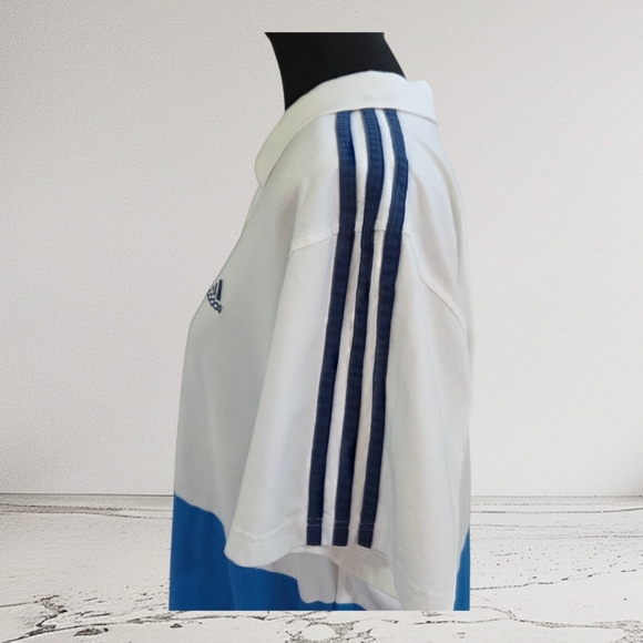 Adidas Men's Polo Shirt in White and Blue Tones Size L - Picture 2 of 7
